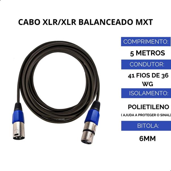 Imagem de Cabo Microfone Xlr Canon Macho E Fêmea Balanceado 5 Mts