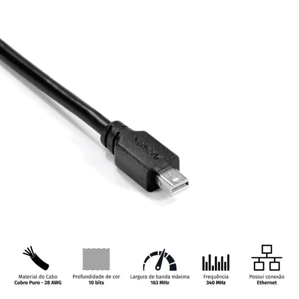 Imagem de Cabo Mini Displayport Macho para Displayport Macho V.1.2 28AWG Puro Cobre 2 Metros - PMDDPM-2