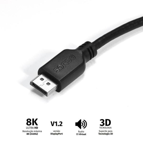 Imagem de Cabo Mini Displayport Macho para Displayport Macho V.1.2 28AWG Puro Cobre 2 Metros - PMDDPM-2  PCYES