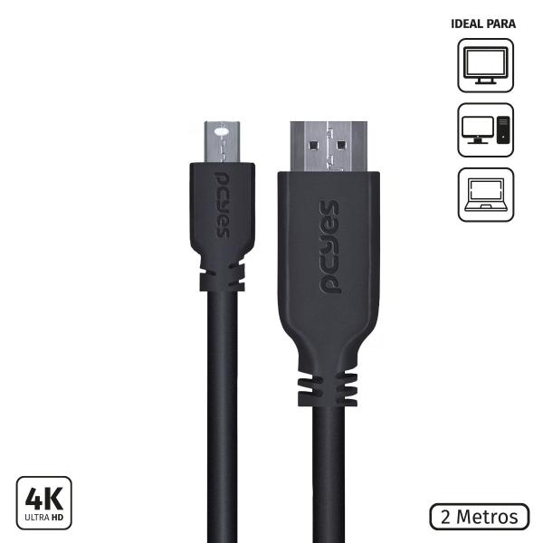 Imagem de Cabo Mini Displayport Macho Para Hdmi 2.0 Macho 2 Metros - Pmdph4k-2