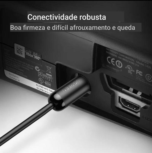 Cabo Óptico Áudio Digital Toslink Spdif Fibra Ótica 2 Metros - Ugreen Imagem de Cabo Óptico Áudio Digital Toslink Spdif Fibra Ótica 2 Metros