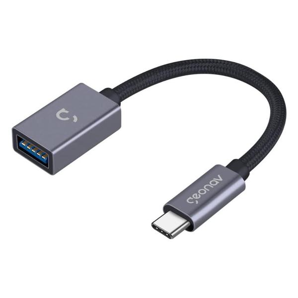 Imagem de Cabo OTG Adaptador USB-C para USB - Revestimento em Nylon Trançado - 15 cm - Cinza - Geonav UCA01