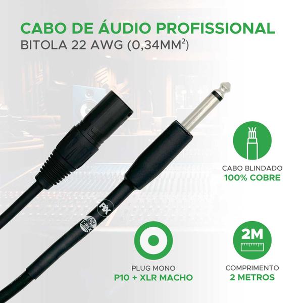 Imagem de Cabo P10 Mono Para Xlr Macho 2 Metros Profissional