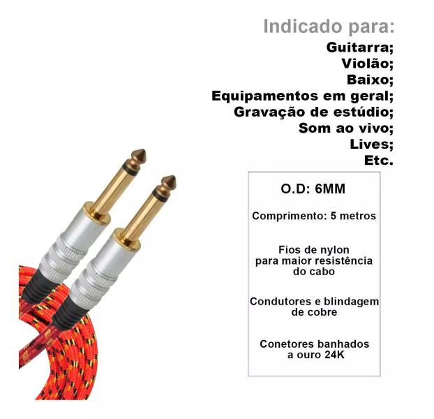 Imagem de Cabo P10 P10 Mono Em Nylon Para Instrumentos - 5 Metros