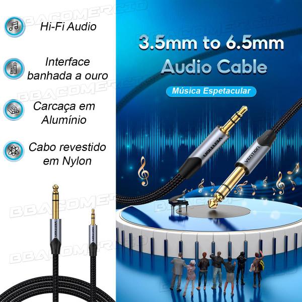 Imagem de Cabo P10 P2 Audio Auxiliar Celular Caixa Som Musica Blindado