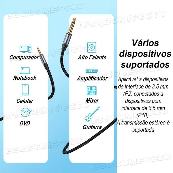 Imagem de Cabo P2 Estéreo P10 Estéreo 1,5 Metro Profissional Vention