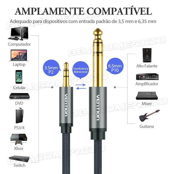 Imagem de Cabo P2 Estéreo P10 Estéreo Um 1 Metro Profissional Vention