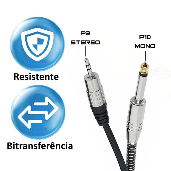 Imagem de Cabo P2 P10 Stereo Auxiliar Profissional Som Fone 1,8 Metros