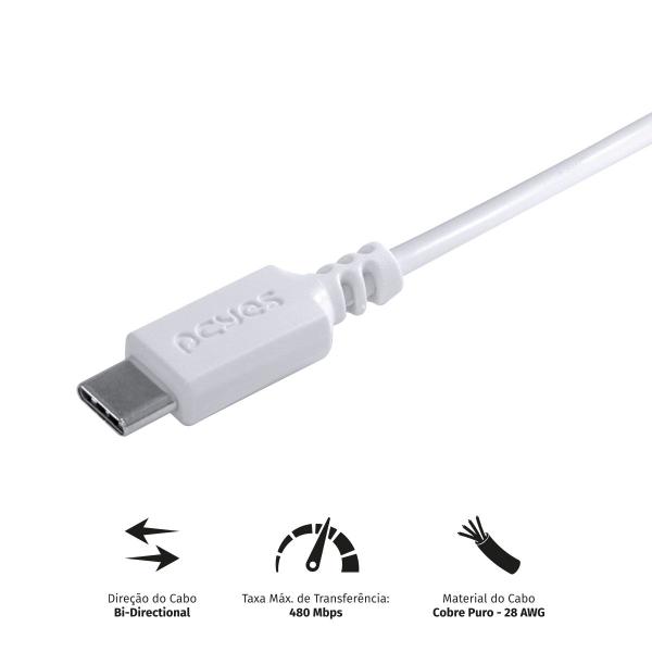 Imagem de Cabo para Celular Smartphone USB a 2.0 para USB Tipo C 50 CM Branco - PUACB-05