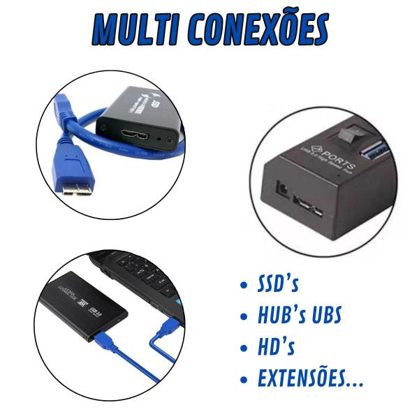 Imagem de Cabo para HD Externo USB 3.0 Mais Veloz Cabo Azul Flexível Cabo USB 3.0 Cabo SSD Cabo para Hub USB