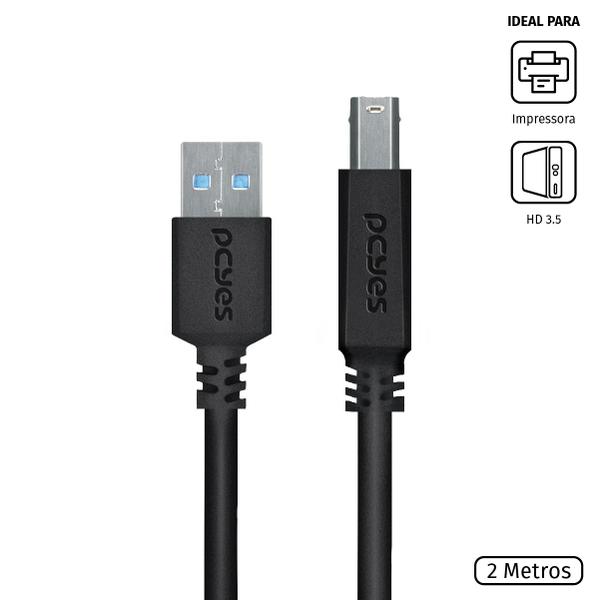 Imagem de Cabo Para Impressora E Hd Externo Usb A 3.0 Macho Para Usb B 3.0 Macho 28awg Puro Cobre 2 Metros - Puabm3-2