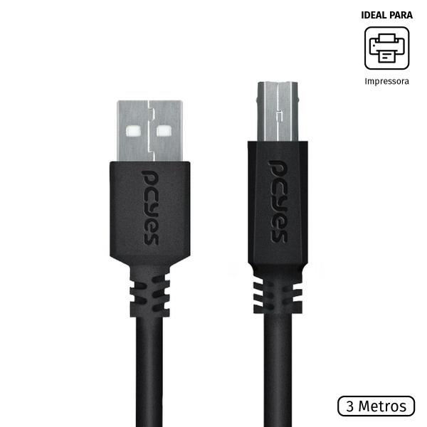 Imagem de Cabo Para Impressora Usb A 2.0 Macho Para Usb B 2.0 Macho 28awg Puro Cobre 3 Metros - Puabm2-3