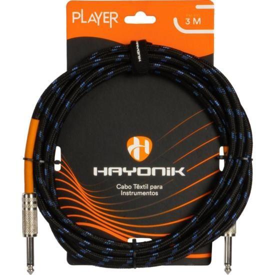 Cabo Para Instrumentos Player P10 Textil 3m Preto/Azul Hayonik Imagem de Cabo Para Instrumentos Player P10 Textil 3m Preto/Azul Hayonik