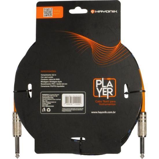 Cabo Para Instrumentos Player P10 Textil 3m Preto/Azul Hayonik Imagem de Cabo Para Instrumentos Player P10 Textil 3m Preto/Azul Hayonik
