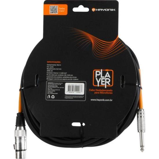 Cabo Para Microfone Player XLR(F) X P10 10m Preto Hayonik Imagem de Cabo Para Microfone Player XLR(F) X P10 10m Preto Hayonik