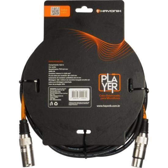 Imagem de Cabo Para Microfone Player XLR(F) x XLR(M) 10m Preto Hayonik