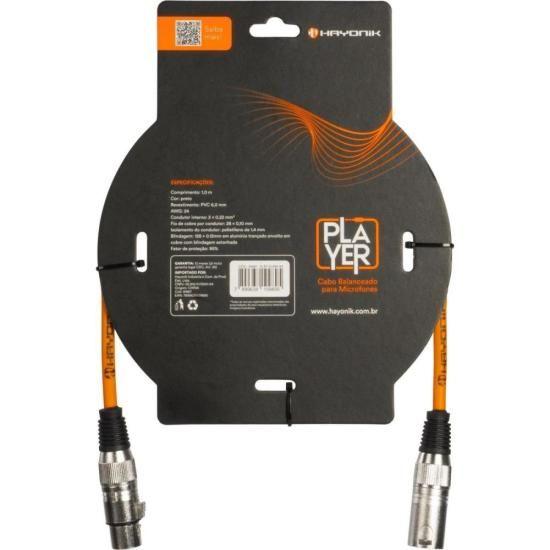 Imagem de Cabo Para Microfone Player XLR(F) x XLR(M) 1m Preto Hayonik