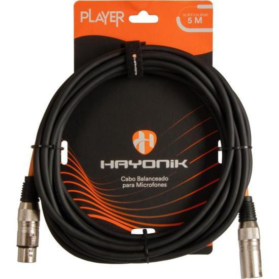 Imagem de Cabo Para Microfone Player XLR(F) x XLR(M) 5m Preto Hayonik