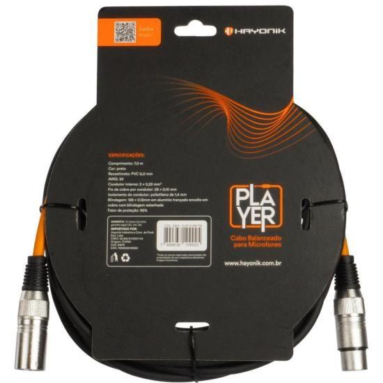 Imagem de Cabo Para Microfone Player XLR(F) x XLR(M) 7m Preto Hayonik