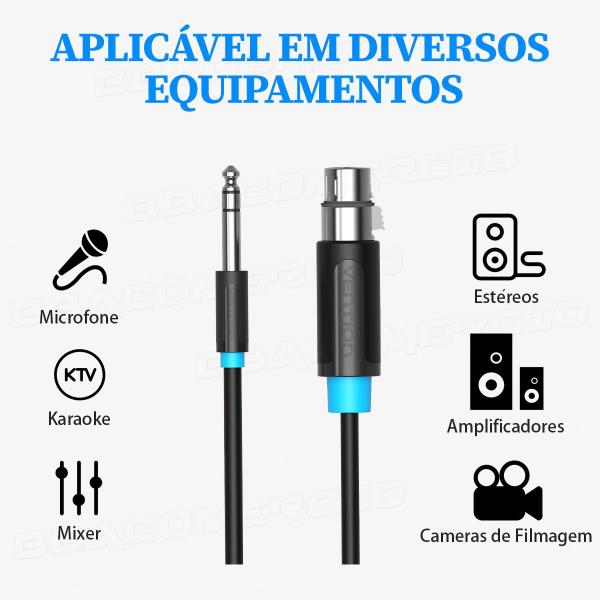 Imagem de Cabo Para Microfone Xlr Balanceado Vention 1m Profissional