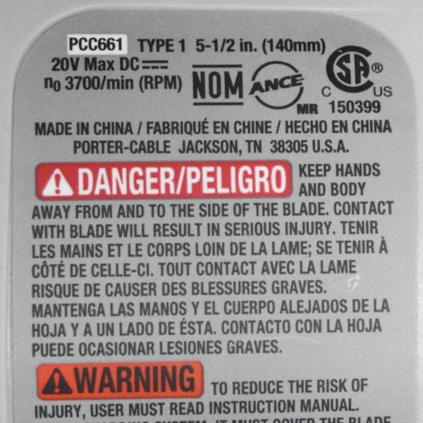 Imagem de Cabo porter PCC661B 20V Lithium Bare Ferramenta 5 1/2 polegadas Serra Circular