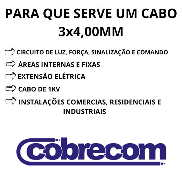 Cabo Pp De Cobre 3x4,00mm Com 5 Metros - cobrecom Imagem de Cabo Pp De Cobre 3x4,00mm Com 5 Metros