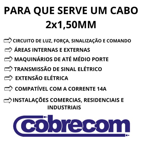 Cabo pp de energia eletrica 2x1,50mm com 80 Metros - cobrecom Imagem de Cabo pp de energia eletrica 2x1,50mm com 80 Metros