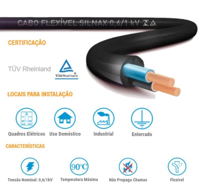 Cabo PP Flexível 2x2,5 mm Rolo 100 Metros - Sil Imagem de Cabo PP Flexível 2x2,5 mm Rolo 100 Metros