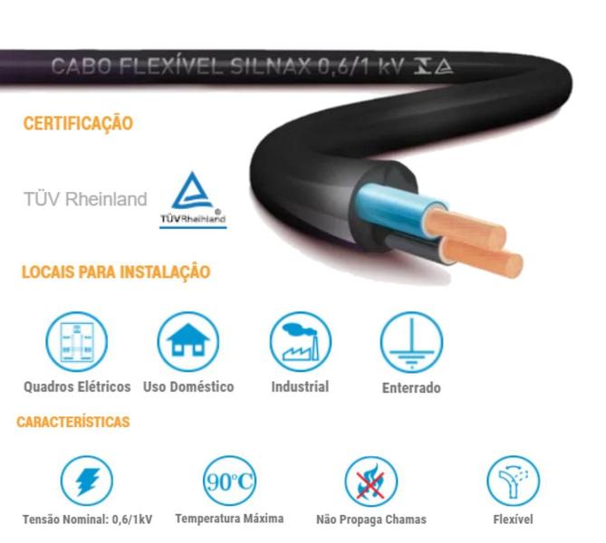 Cabo PP Flexível 2x4mm 1KV Rolo 10Metros - Sil Imagem de Cabo PP Flexível 2x4mm 1KV Rolo 10Metros