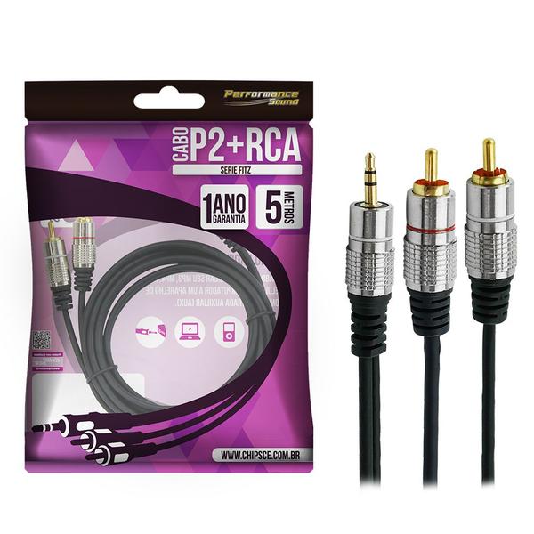 Imagem de Cabo Profissional De Audio P2 + 2 Rca Blindado 5 Metros 24k