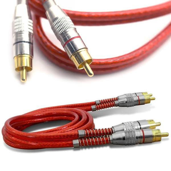 Imagem de Cabo RCA 1 Metro Dupla Blindagem 1m 5mm Vermelho Cobre Plug Metal - Svart Techone