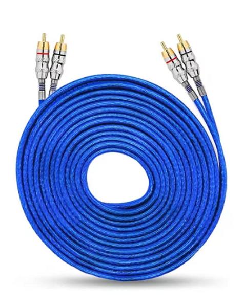 Imagem de Cabo RCA 5 Metros Dupla Blindagem 5mm Plug Metal Cor Azul