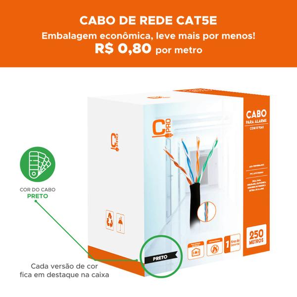 Imagem de Cabo Rede Alarme Cftv 8 Vias Utp Rolo Caixa Preto - Connect