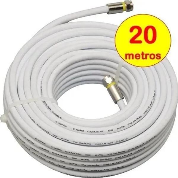 Imagem de Cabo Rg6 Branco 20 Mts Coaxial para Antena Tv C/ 2 Conector