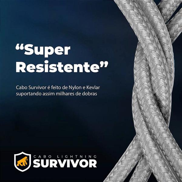 Imagem de Cabo Survivor para Lightning/Tipo C - 1,5m - Branco -Gshield