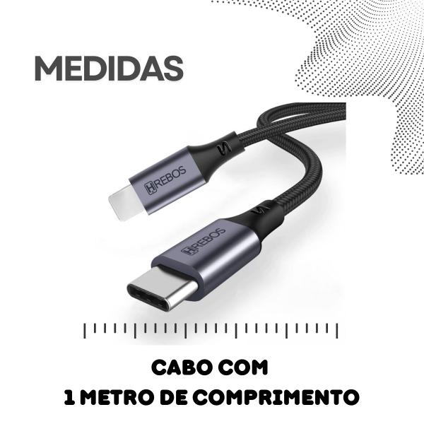 Imagem de Cabo Tipo C 2 Pontas Carregamento Rápido 100W HRebos Cabo de Dados Compatível Samsung Motorola Iphon 15 Xiaom 1 Metro