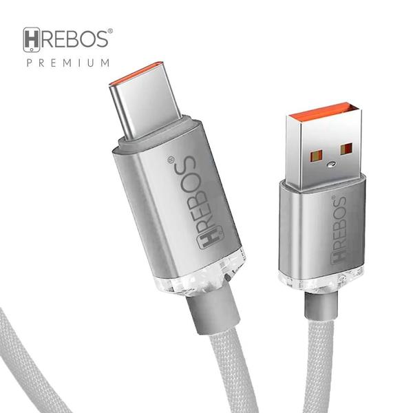 Imagem de Cabo Tipo-c x USB Turbo Luxury Acrylic de 1 metro com acabamento em tecido trançado e pontas de acrílico