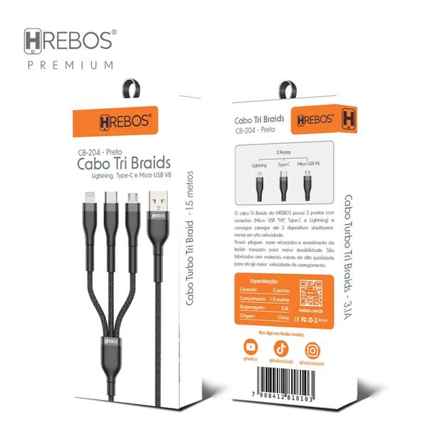 Imagem de Cabo Tri Braids CB-204 Hrebos, Preto