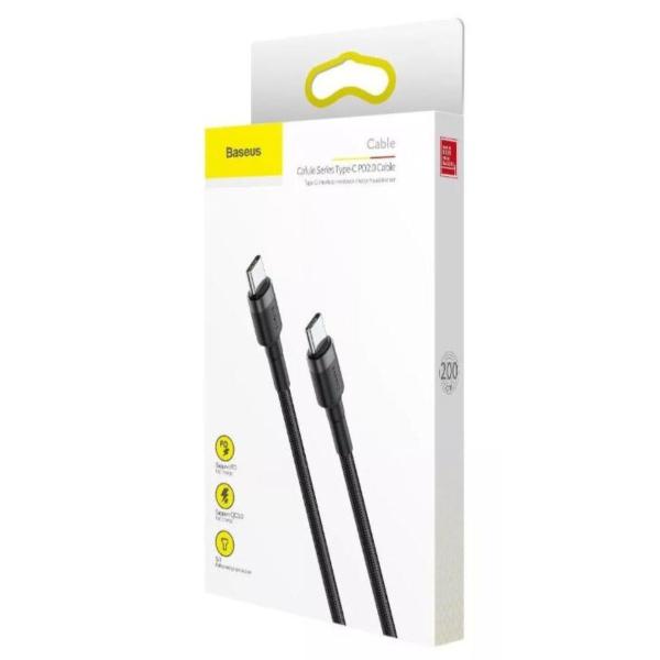 Cabo Turbo Duplo Tipo C Baseus 60w 20v 3a 2 Metros Preto Imagem de Cabo Turbo Duplo Tipo C Baseus 60w 20v 3a 2 Metros Preto