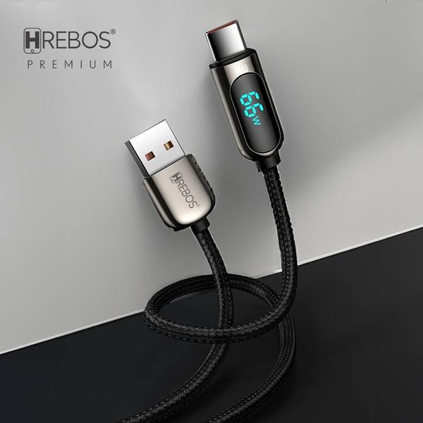 Imagem de Cabo Turbo para smartphone Tech View Tipo-c X USB de 66W 3.1A em tecido trançado com visor led Hrebos Premium