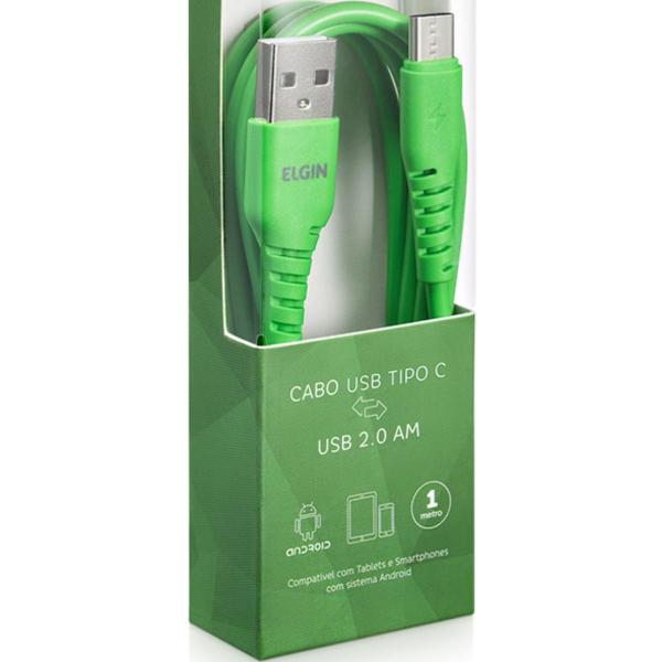 Imagem de Cabo USB 2.0 AM para USB Tipo C Elgin 1m Verde