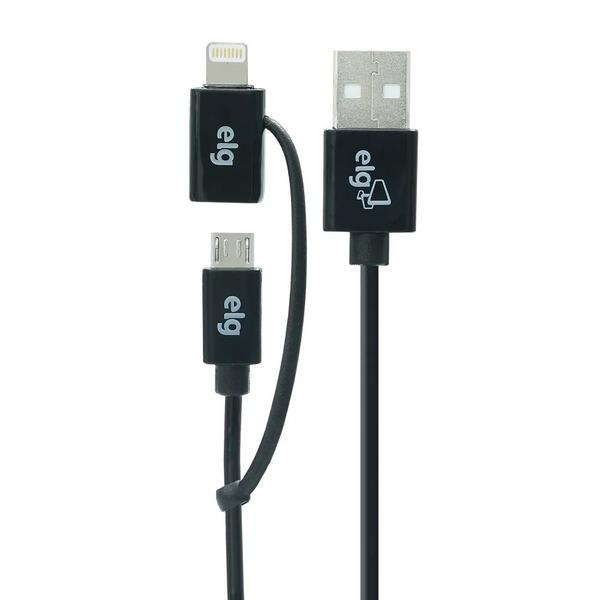 Imagem de Cabo usb 2 em 1 lightning apple/micro usb elg 1mt m8510 - homologado          