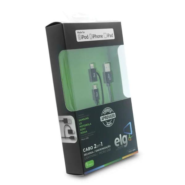 Imagem de Cabo usb 2 em 1 lightning apple/micro usb elg 1mt m8510 - homologado          