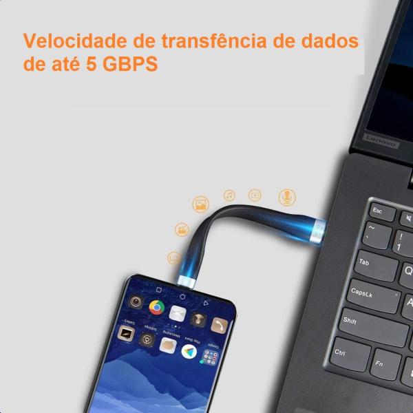 Imagem de Cabo USB 3.0 para USB-C Curto 12 Cm Fast Charge 3 amp 5 Gbps