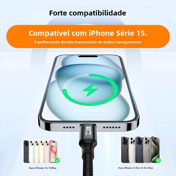 Imagem de Cabo USB 3.2 20Gbps Thunderbolt 3 (Tipo C para Tipo C) - 8K 60Hz - Compatível com iPhone 15 Pro Max