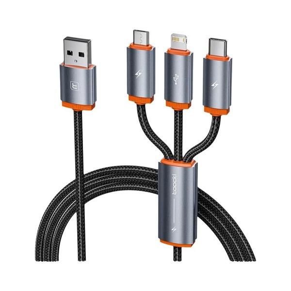 Imagem de Cabo USB 3 em 1 Toocki - Carregamento Rápido para iPhone, Huawei e Xiaomi