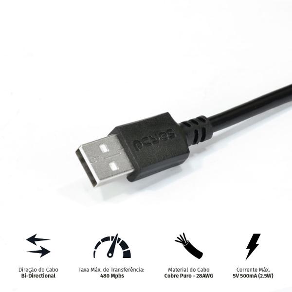 Imagem de Cabo Usb A 2.0 Macho Para Mini Usb B Macho 28awg Puro Cobre 1 Metro - Puanm2-1