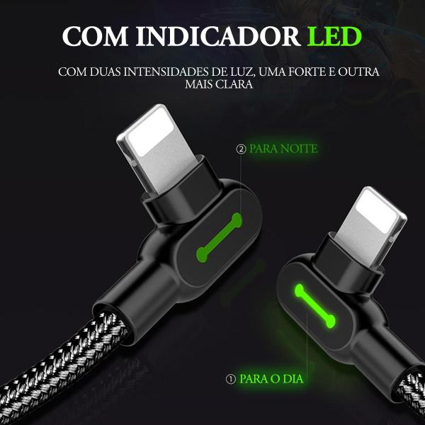 Imagem de Cabo Usb-A c/ Led Carregador Para Lightning 2 Metros 90º Mcdodo