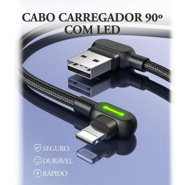 Imagem de Cabo Usb-A c/ Led Carregador Para Lightning 3 Metros 90º Mcdodo