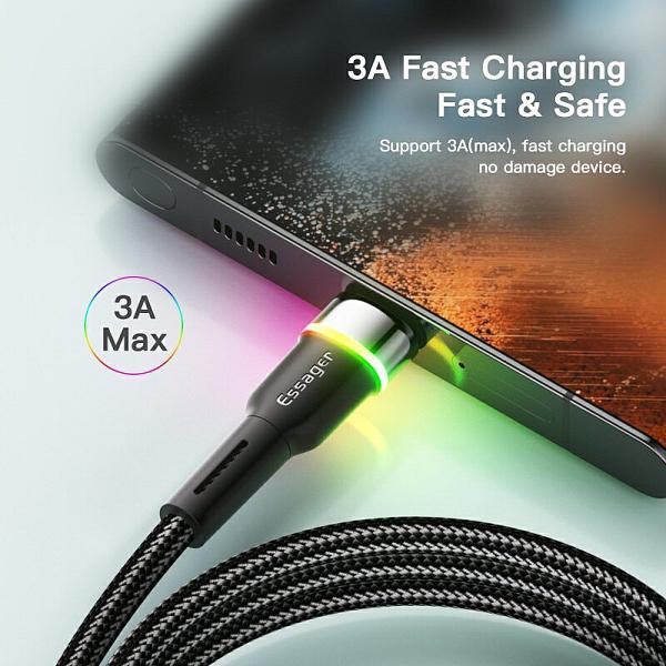 Imagem de Cabo USB-A x USB-C 3A Fast Charging Color LED 1m Essager